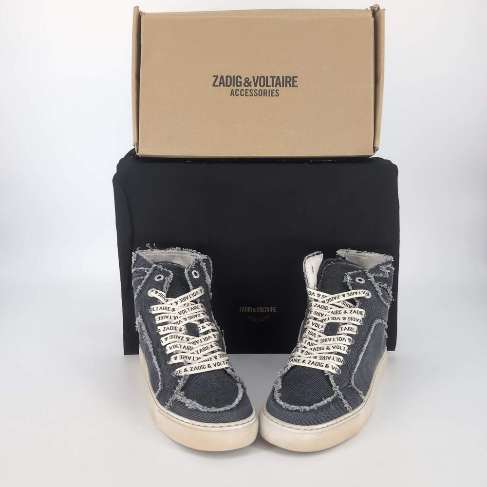 ZADIG & VOLTAIRE High Flash Canvas Sneakers in Noir Black - Size US 9 EU 40 -NIB